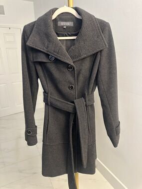 DKNY Charcoal Gray Belted Wool Trench Coat
